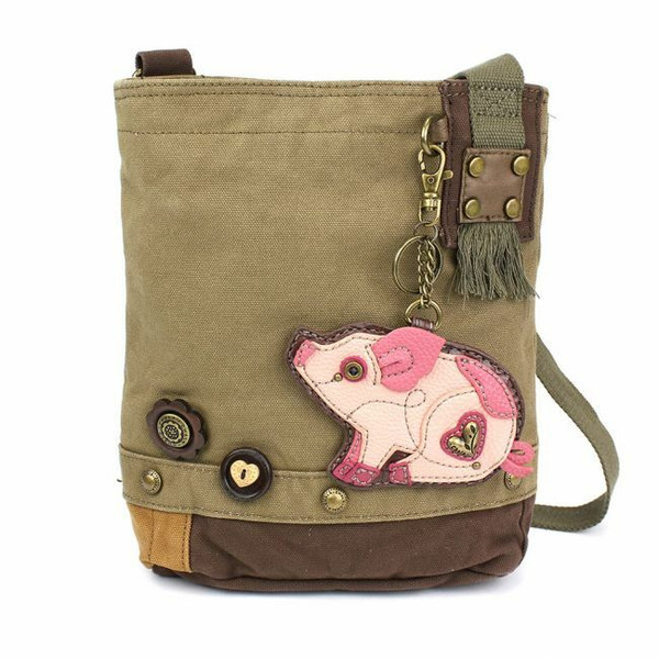 New Chala Handbag Patch Crossbody Olive Green Bag Canvas gift Pig Coin Purse