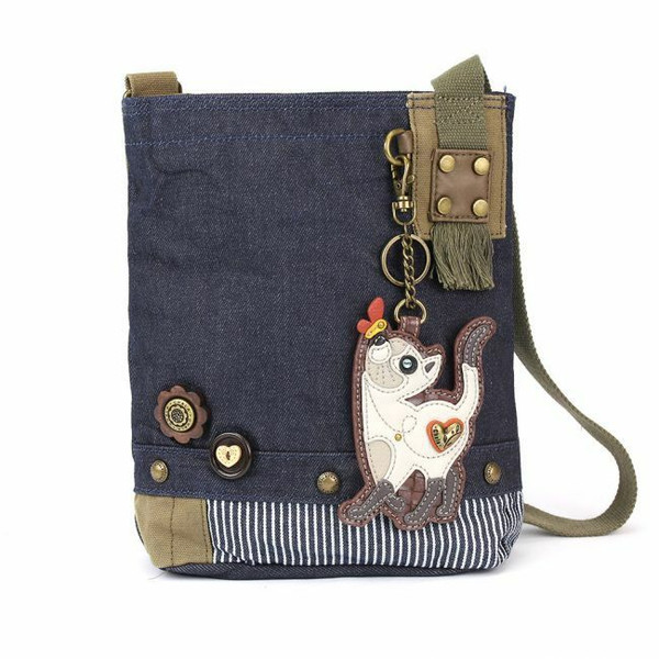 Gift Chala Handbag Patch Cross-body SLIM CAT Denim Navy Blue Bag w/ Coin Purse