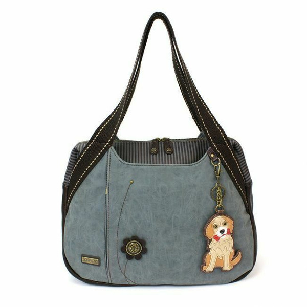  Chala Bowling Tote Large Bag Pleather Stone Indigo Blue GOLDEN RETRIEVER New