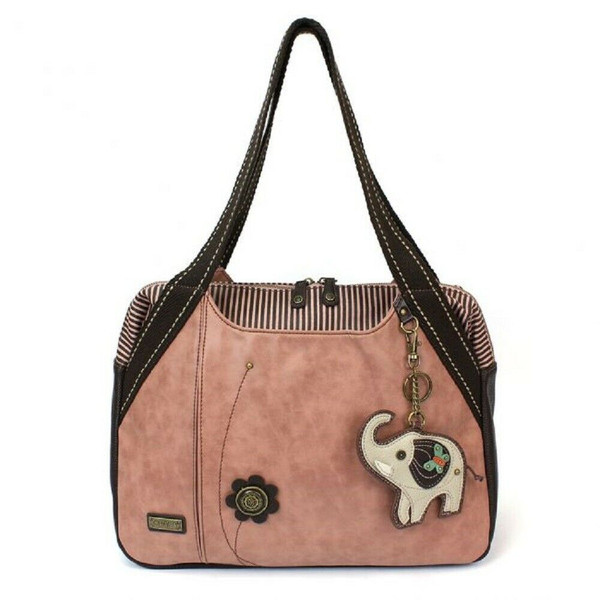 New Chala Bowling Tote Large Shoulder Bag Rose Pink Pleather gift ELEPHANT Purse