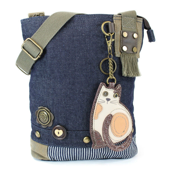 New Chala Handbag Patch Cross-body LAZZY CAT Denim Navy Blue Bag Cute gift