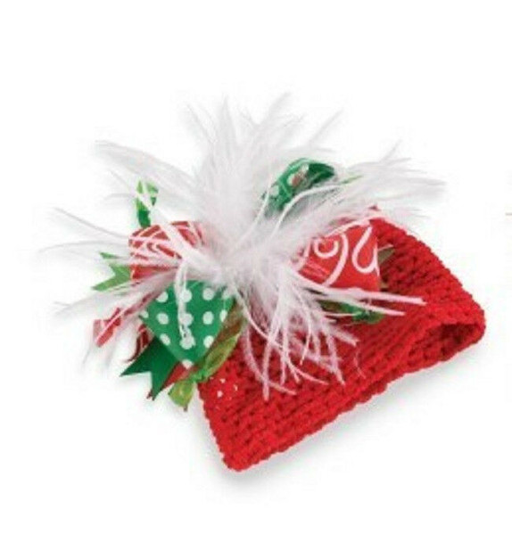 New Mud Pie WHITE CROCHET OSTRICH CHRISTMAS HAT Holiday Winter One Size 0-12 mos