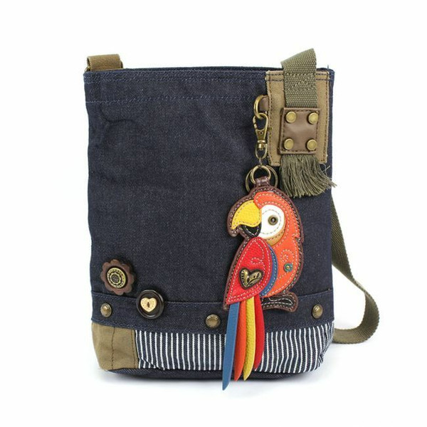 New Chala Handbag Patch Cross-body RED PARROT Denim Navy Blue Bag Small gift