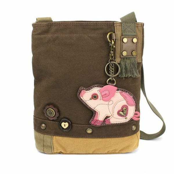 New Chala Patch Crossbody Bag Canvas School Travel Dark Brown Pig Coin Purse