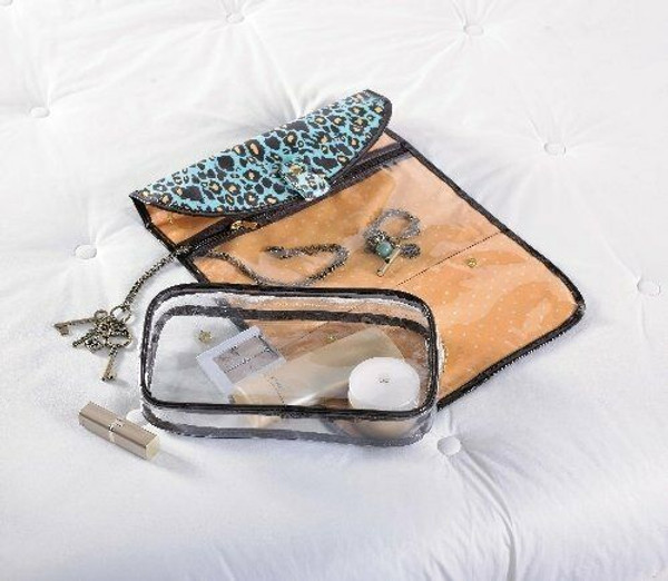 New Mud Pie Hanging Jewelry Cosmetic Toiletry Travel Case LEOPARD Blue Foldable