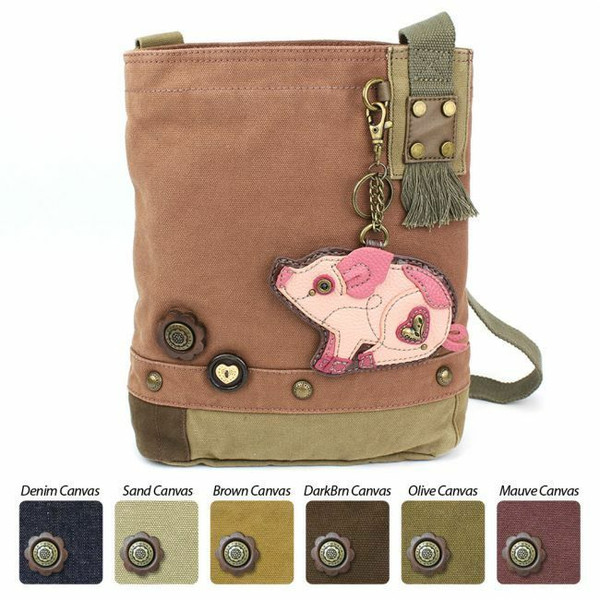 New Chala  Patch Crossbody Bag Canvas gift Mauve Purple Violet Pig Coin Purse