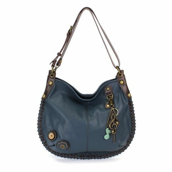 New Chala CONVERTIBLE Hobo Large Tote Bag TREBLE CLEF  Vegan Leather Navy Blue 