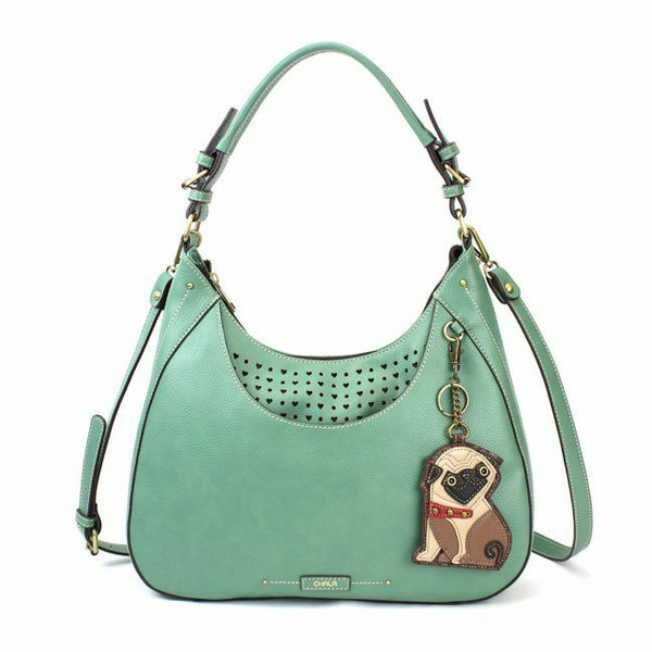 New Chala Sweet Hobo Teal Green gift Crossbody Shoulder Bag PUG Dog Coin Purse