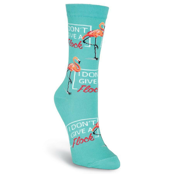 K. Bell Women's 2 pairs Crew Socks Shoe 4-10 I DON'T GIVE A FLOCK Flamingo Green