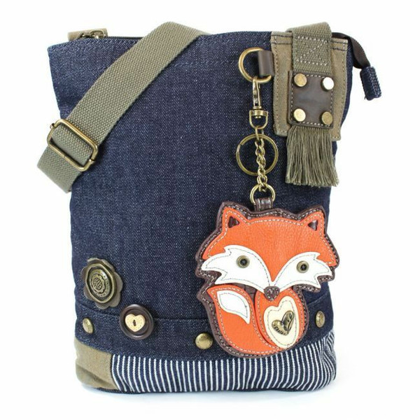 New Chala Messenger Patch Cross-body FOX Denim Navy Blue Bag School Work gift