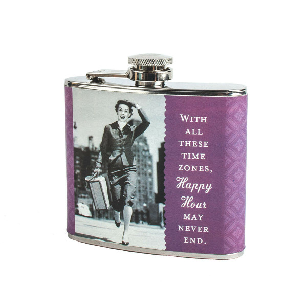 New Shannon Martin HIP FLASK Witty Sweet Retro Fun gift - TIME ZONES HAPPY HOUR