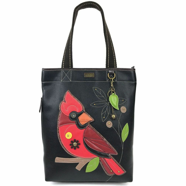 New Chala Everyday Zip Tote Bag Vegan Leather gift bag Bird CARDINAL Black