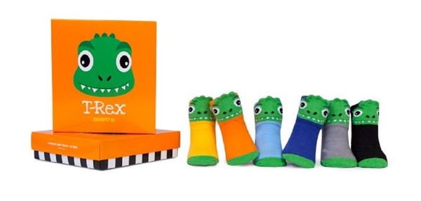 New Trumpette Baby Non-skid Sock T-REX DINOSAUR w/ 3D Ears 6 pairs 0-12 Mos gift