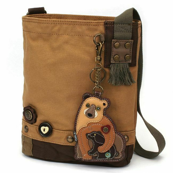New Chala Patch Crossbody Bag Canvas gift Messenger Brown Mama Baby TWO BEARS