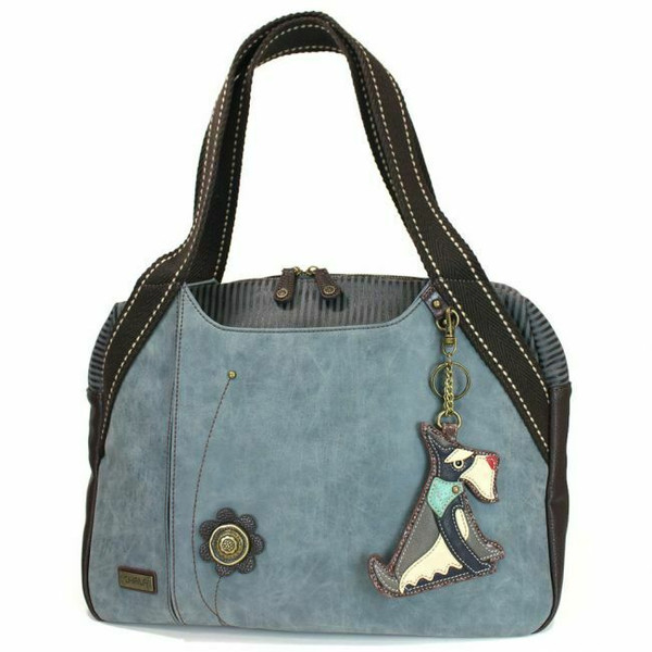  Chala Bowling Zip Tote Large Bag Pleather Stone Indigo Blue SCHNAUZER Purse New