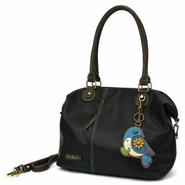 New Chala LASER CUT TOTE Crossbody PU Bag Black X-Large Convertible BLUE BIRD