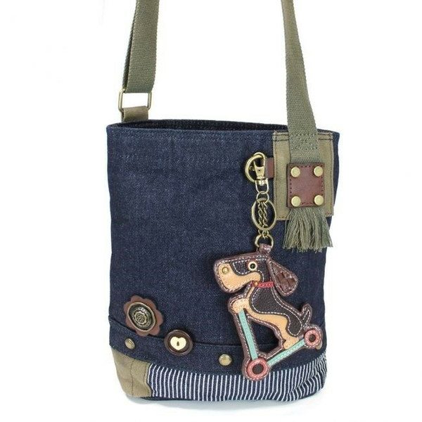 New Chala Handbag Patch Cross-body SCOOTER DOG  Denim Navy Blue Bag Cute gift