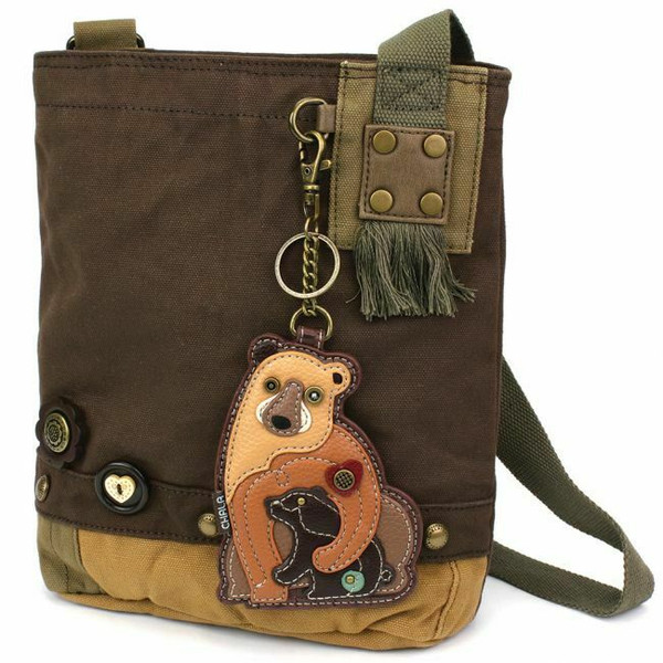 New Chala Patch Crossbody  DARK BROWN Bag Canvas Messenger Two Bears Mama Baby