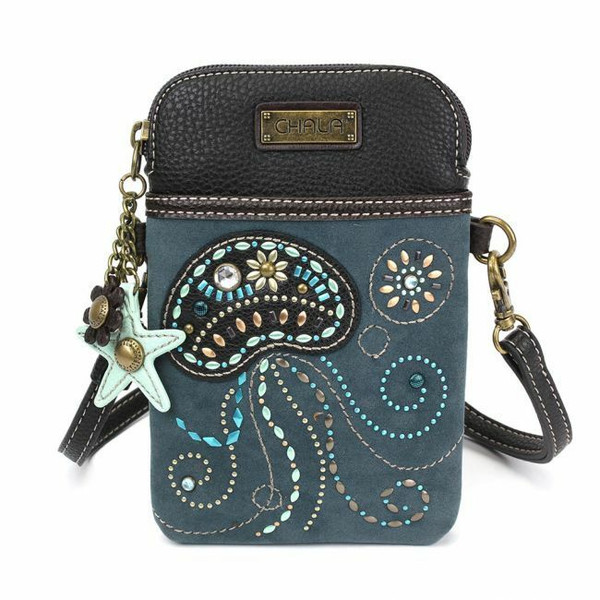 Chala Cell Phone Purse Crossbody Pleather Converts Blue Dazzled Jelly Fish gift