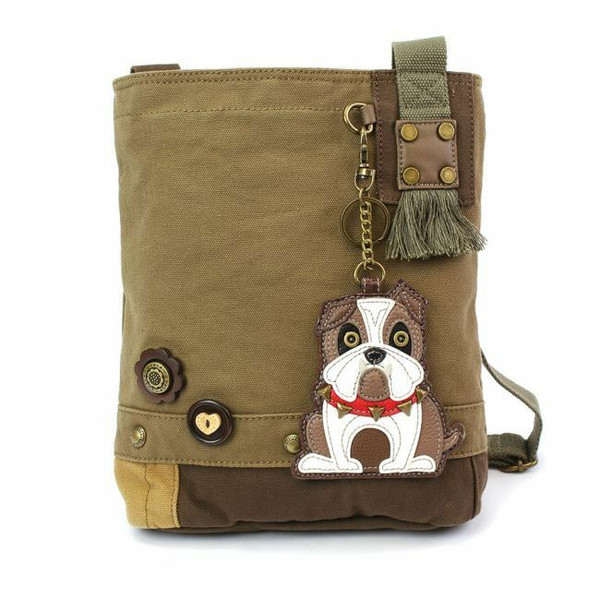  Chala Messenger Patch Crossbody Olive Green Bag Canvas gift BULLDOG Dog gift