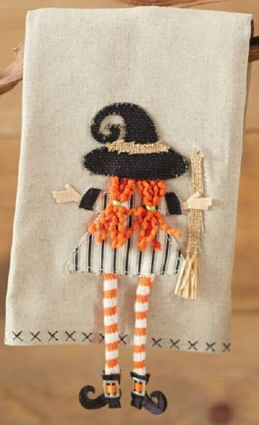 New Set of 2 Mud Pie Halloween Thanksgiving Dangle Leg Towels WITCH Fun Decor