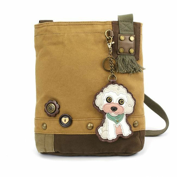 New Chala Patch Crossbody Bag Canvas gift Messenger BROWN School Work POODLE Dog
