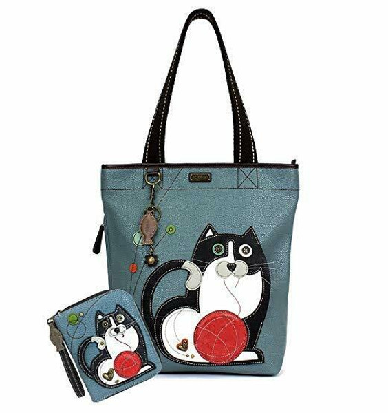 NEW Chala Purse Everyday Large Tote Bag & Zip Around Wallet Combo Blue Gray CAT