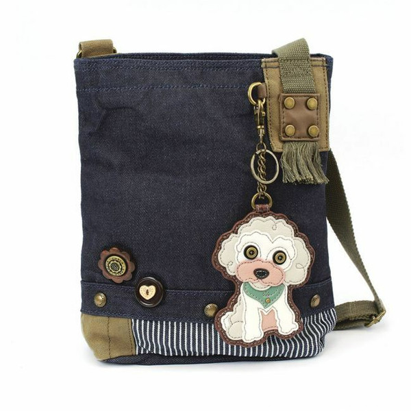 New Chala Handbag Patch Cross-body Denim Navy Blue Bag Cute gift DOG POODLE 