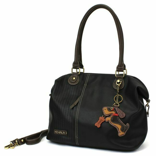 New Chala LASER CUT TOTE Crossbody PU Bag Black X-Large Converts WIENER Dog gift