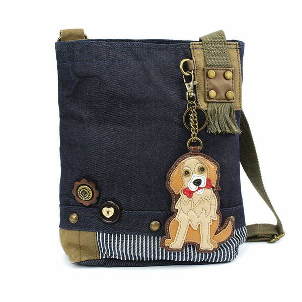 Chala Handbag Patch Cross-body Denim Navy Blue Bag Cute gift GOLDEN RETRIEVER