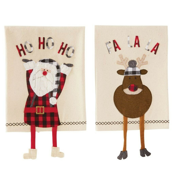 New Set 2 Mud Pie Christmas Holiday Christmas BUFFALO CHECK DANGLE LEGS Towels 