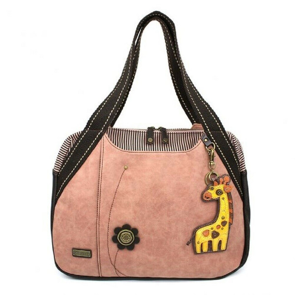 New Chala Bowling Tote Large Shoulder Bag Rose Pink Pleather GIRAFFE Purse gift