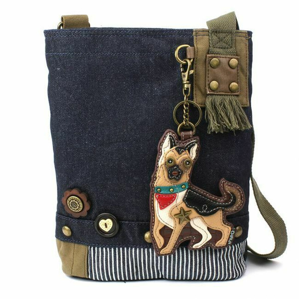 New Chala Patch Crossbody Messenger Denim Navy Blue Bag GERMAN SHEPHERD  Dog