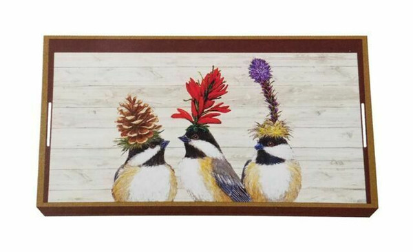 New PPD  Wood Lacquer Vanity Tray Vicki Sawyer 12 x 7" CHICKADEE SISTERS Birds