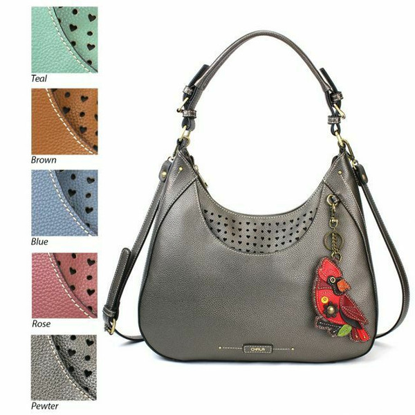  New Chala Sweet Tote Hobo Pewter Grey Gray Crossbody Shoulder Bag CARDINAL Bird