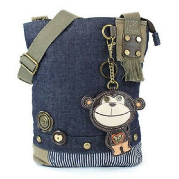 New Chala Handbag Patch Cross-body MONKEY Denim Navy Blue Bag Cute gift