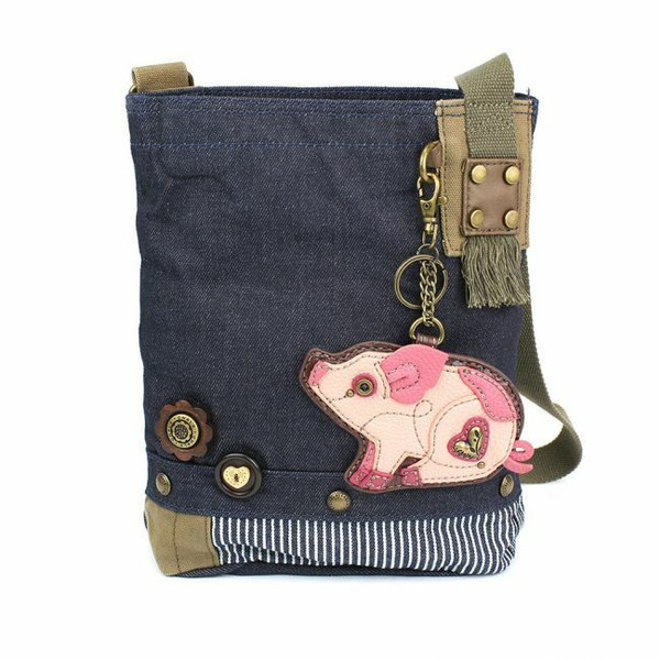 Neu Chala Handtasche Patch Umhänge- Denim Marineblau Tasche Süß Schwein