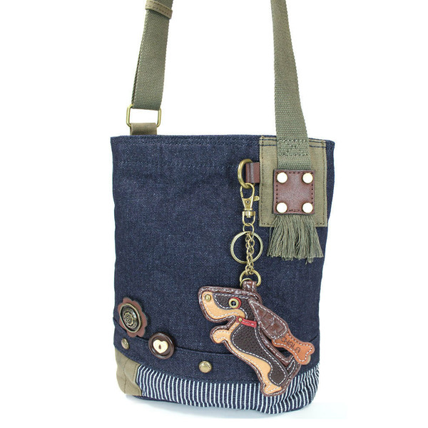 New Chala Handbag Patch Cross-body WIENER DOG Denim Navy Blue Bag Cute gift