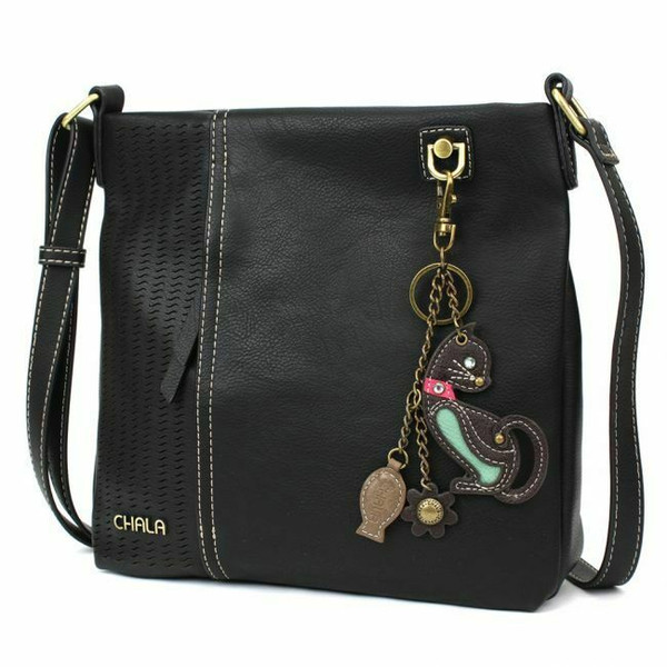 New Chala LASER CUT Crossbody Messenger Bag  Convertible MINI CAT  Black gift