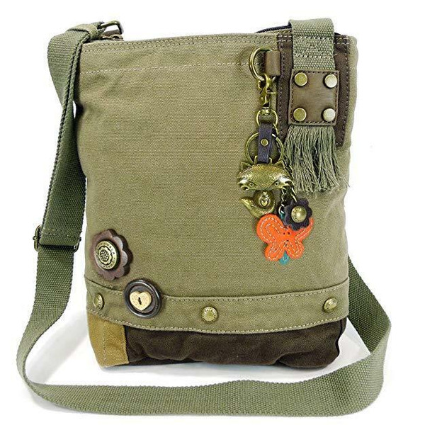 Chala Handbag Messenger Patch Cross body Metal FOX Olive Green Bag Canvas gift