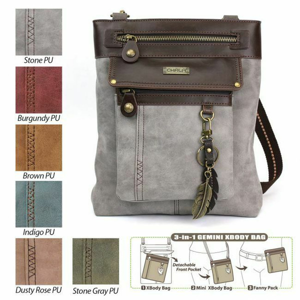 New Chala Handbag GEMINI Crossbody Bag Messenger Grey Gray  FEATHER gift