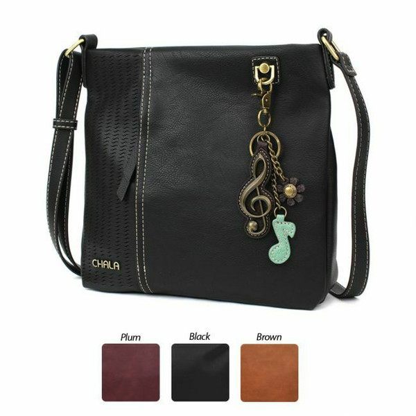 New Chala LASER CUT Crossbody Messenger Bag  Convertible CLEF Music Note  Black 