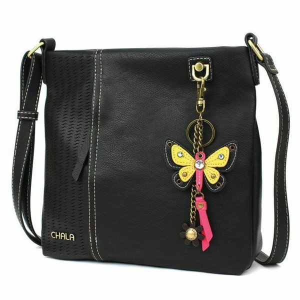 New Chala LASER CUT Crossbody Messenger Bag  Convertible BUTTERFLY  Black gift