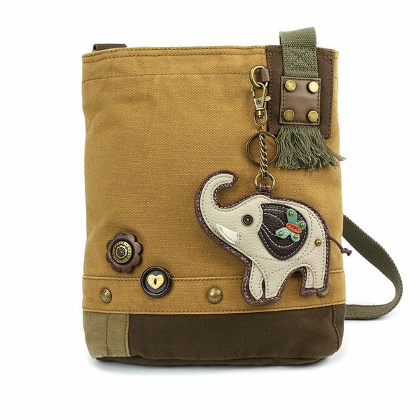 New Chala Handbag Patch Crossbody Brown Bag Canvas Messenger GREY ELEPHANT