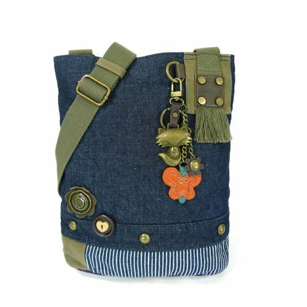 New Chala Handbag Messenger Patch Cross-body Metal FOX Denim Navy Blue Bag gift 