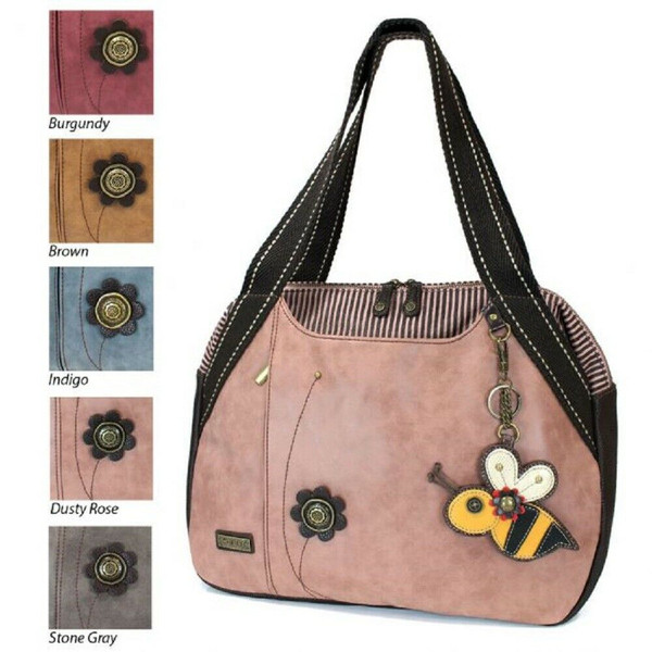 New Chala Bowling Tote Large Shoulder Bag Rose Pink Pleather BEE Coin Purse gift