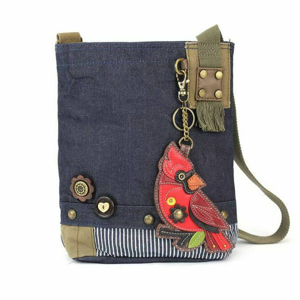 New Chala Patch Cross-body Denim Navy Blue Bag CARDINAL Bird Coin Purse gift