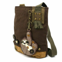 NEW Chala Messenger Patch Crossbody Bag Canvas Dark Brown Gift SLOTH Coin Purse