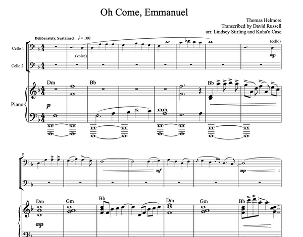 CELLO O Come Emmanuel Sheet Music w/ ORIGINAL Backtracks