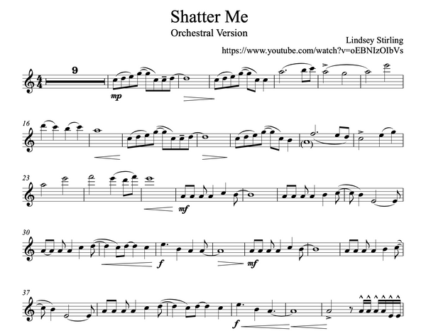 Shatter Me Sheet Music w/ KARAOKE